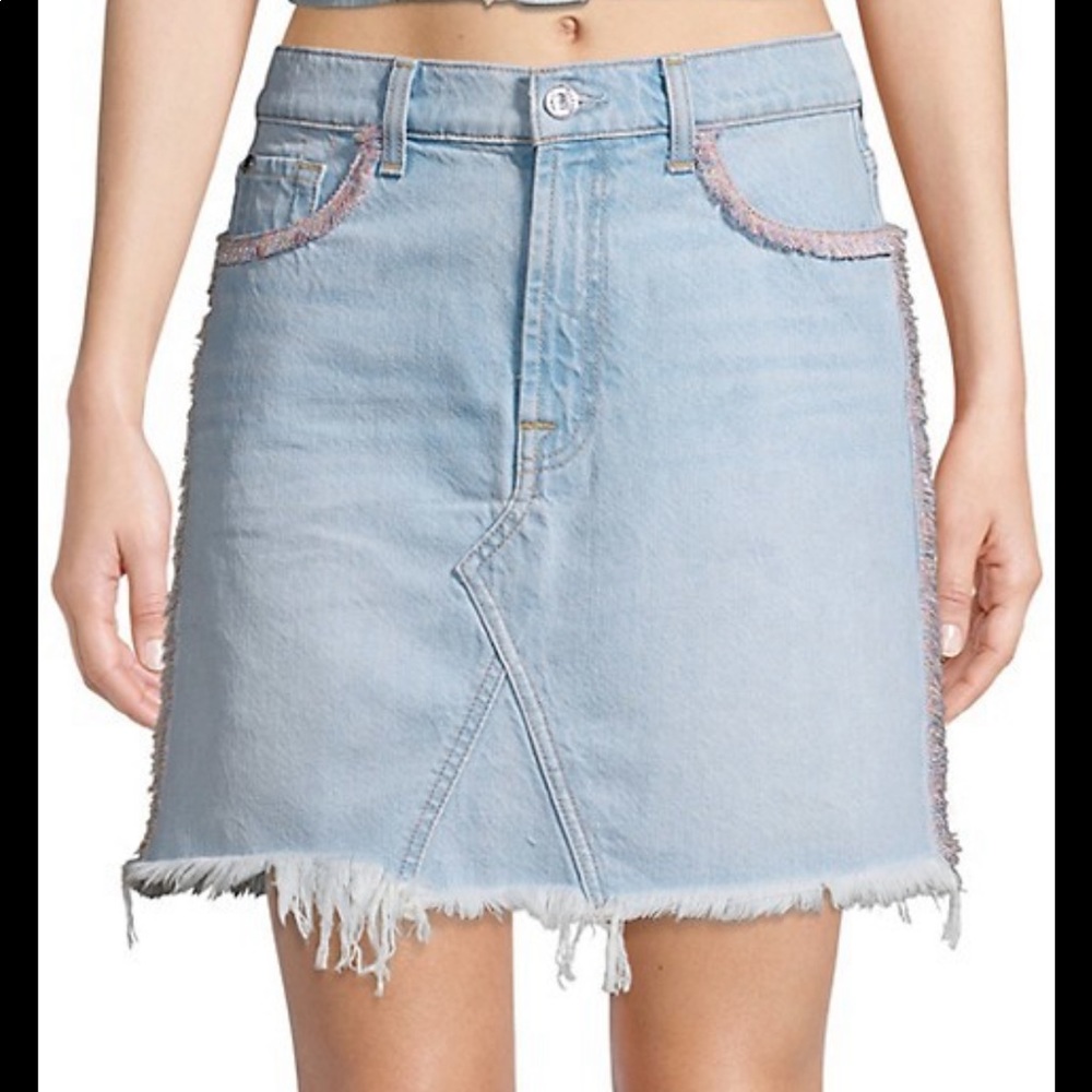 NWT 7 for all mankind frayed denim skirt with rainbow fringe